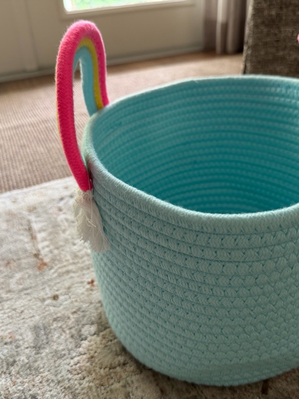 Target Kids Light Blue Rope Storage Basket with Rainbow Handle